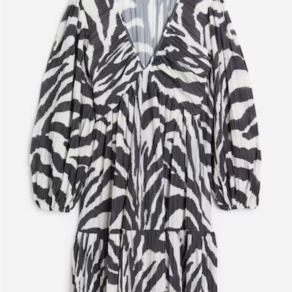Pleated Zebra print H&M Long Sleeve Dress